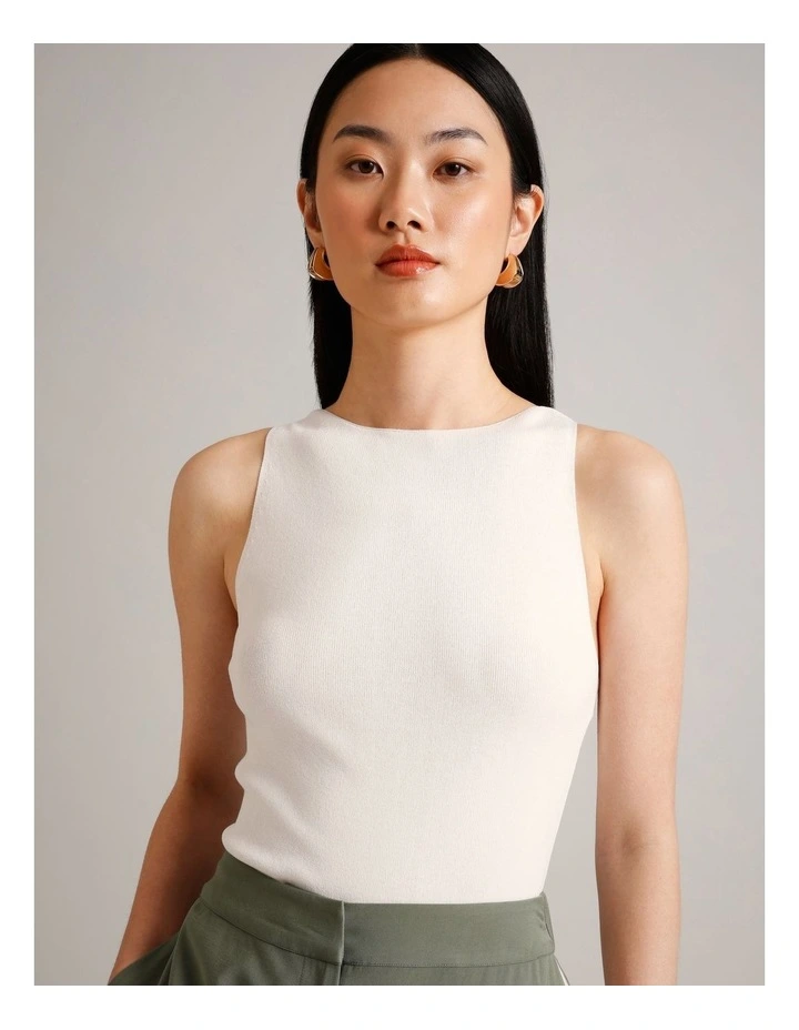 High Neck Knit Tank in Ivory image 4