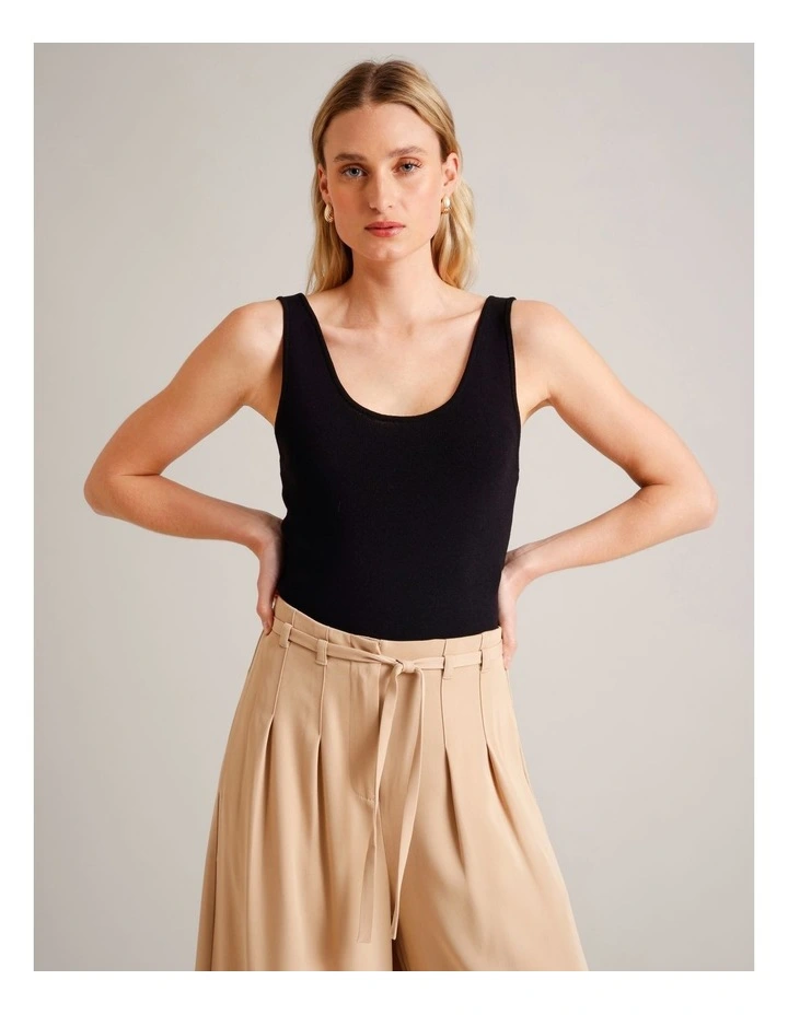 Scoop Neck Knit Tank in Black image 1