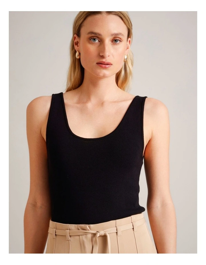 Scoop Neck Knit Tank in Black image 2