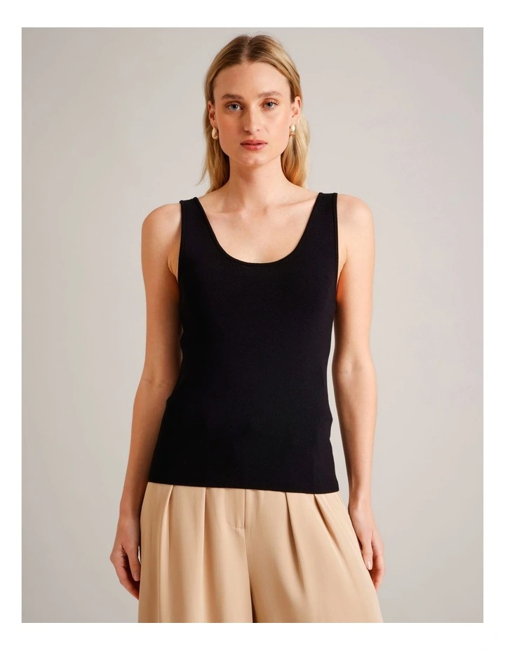 Scoop Neck Knit Tank in Black image 4