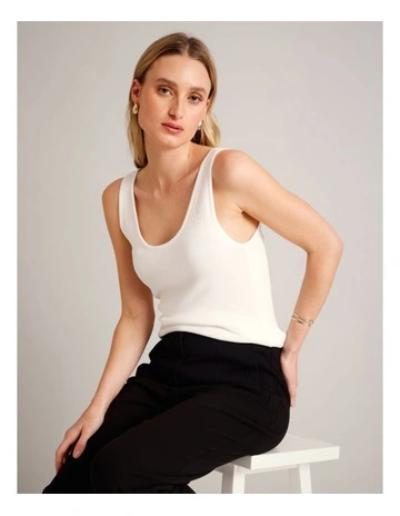 Scoop Neck Knit Tank in Ivory