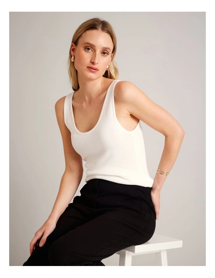 Scoop Neck Knit Tank in Ivory image 1