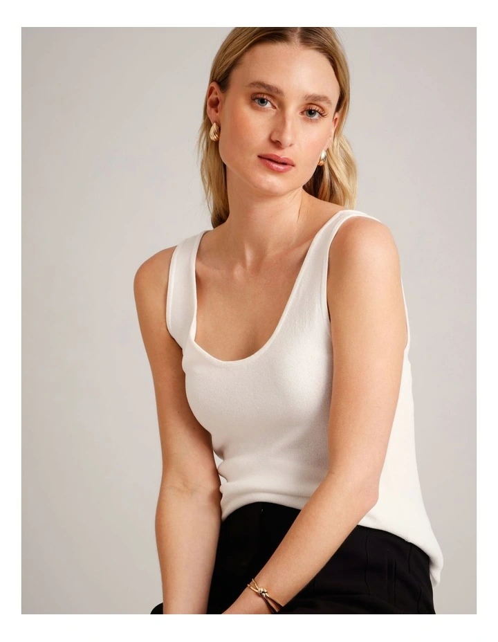 Scoop Neck Knit Tank in Ivory image 7