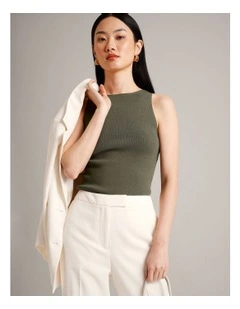 High Neck Knit Tank in Khaki