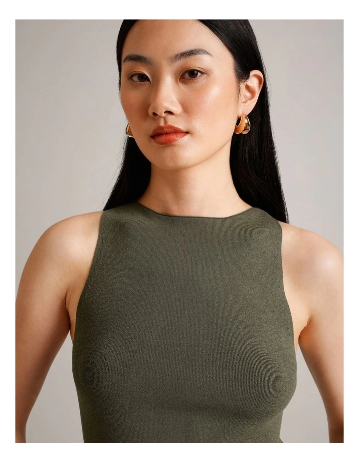 High Neck Knit Tank in Khaki image 4