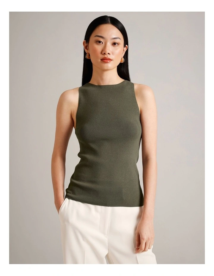 High Neck Knit Tank in Khaki image 5