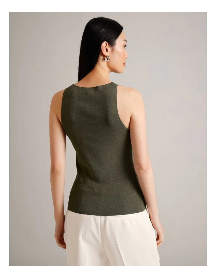 High Neck Knit Tank in Khaki image 6