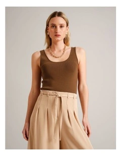 Scoop Neck Knit Tank in Brown