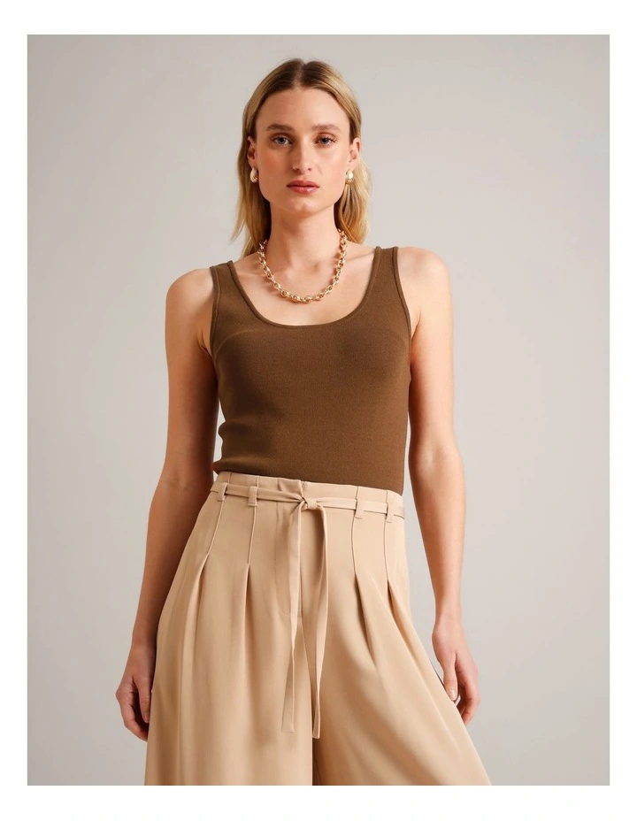 Scoop Neck Knit Tank in Brown image 1