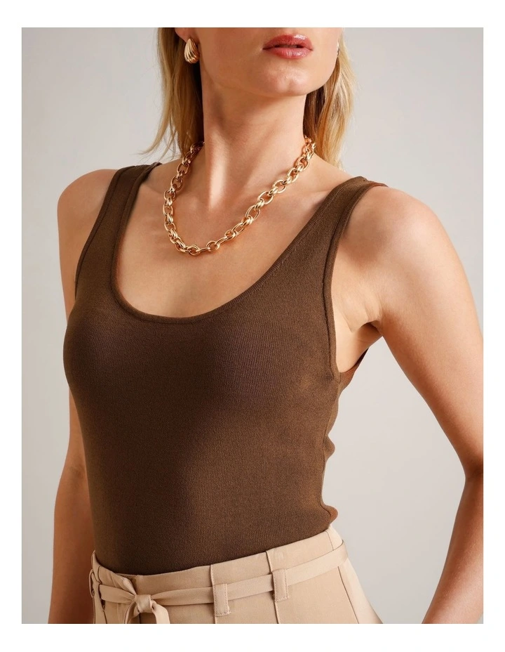 Scoop Neck Knit Tank in Brown image 3