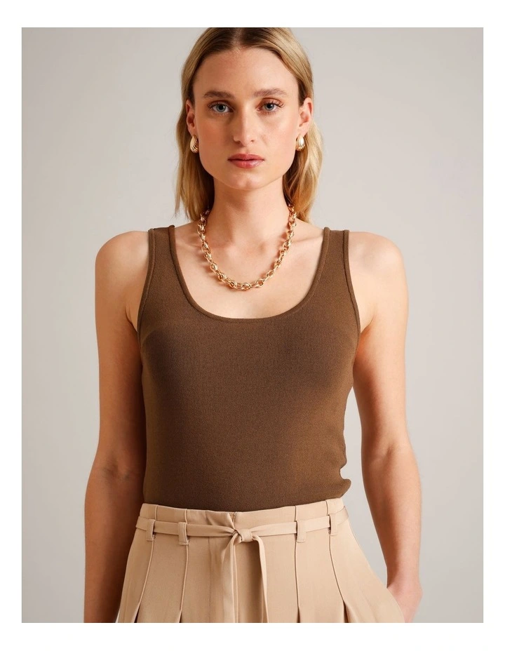 Scoop Neck Knit Tank in Brown image 4