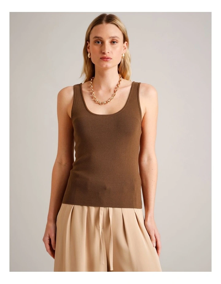 Scoop Neck Knit Tank in Brown image 5