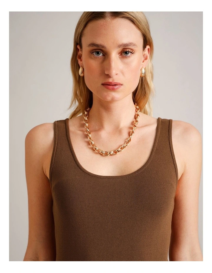Scoop Neck Knit Tank in Brown image 7