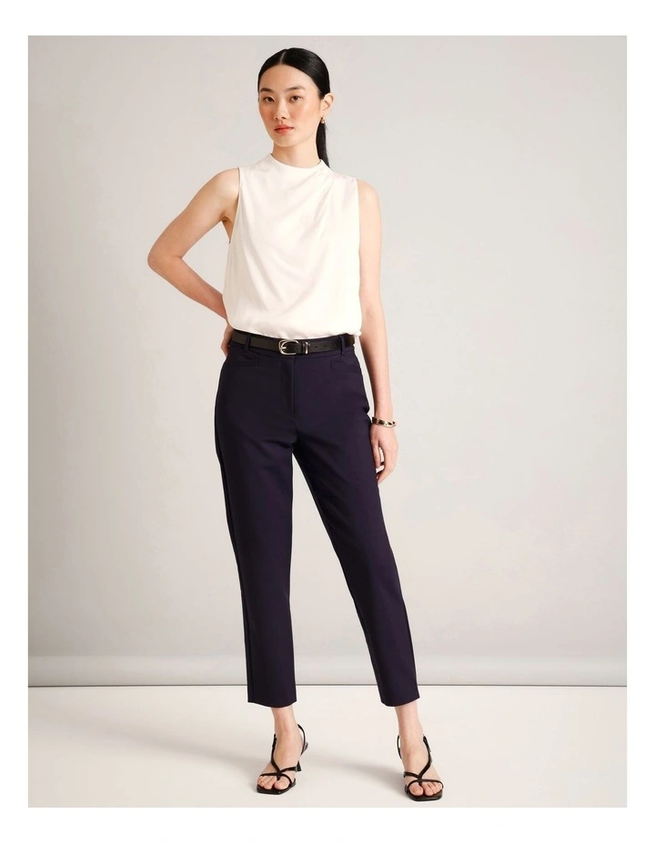 Organic Cotton Blend Sateen Pant in Navy image 2