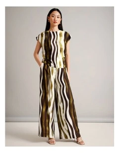Viscose Blend Elasticated Wide Leg Printed Pant in Assorted
