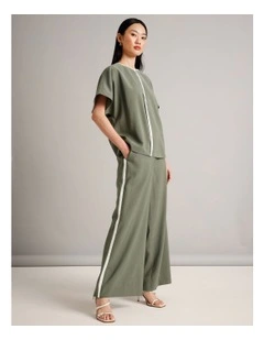 Sandwashed Viscose Blend Contrast Detail Pant in Khaki