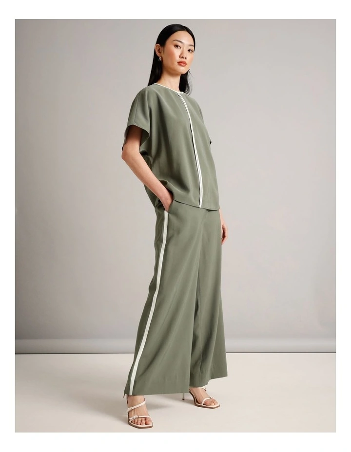 Sandwashed Viscose Blend Contrast Detail Pant in Khaki image 1