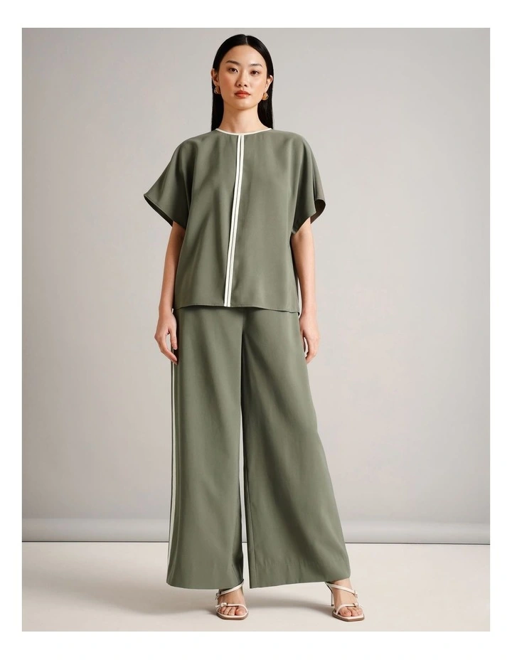 Sandwashed Viscose Blend Contrast Detail Pant in Khaki image 3