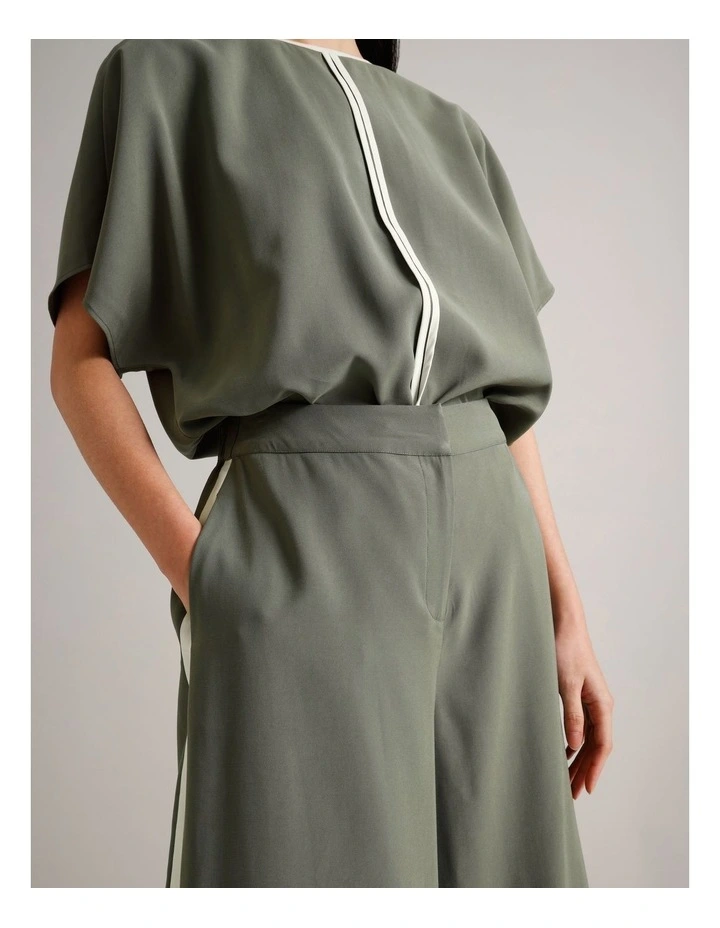 Sandwashed Viscose Blend Contrast Detail Pant in Khaki image 5