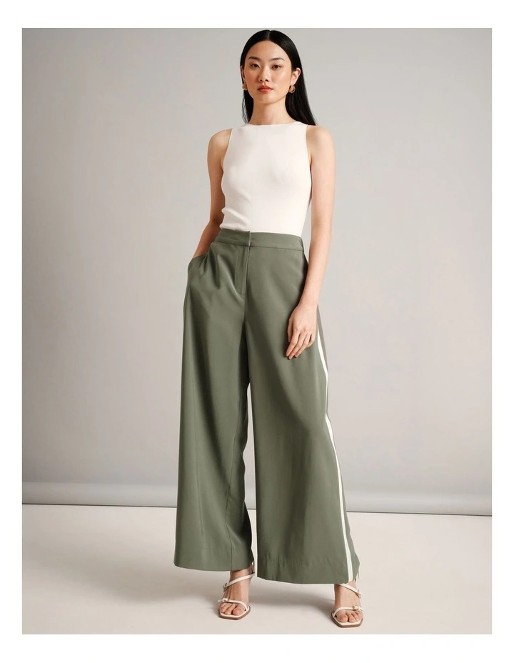 Sandwashed Viscose Blend Contrast Detail Pant in Khaki image 7