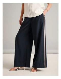 Sandwashed Viscose Blend Contrast Detail Pant in Navy