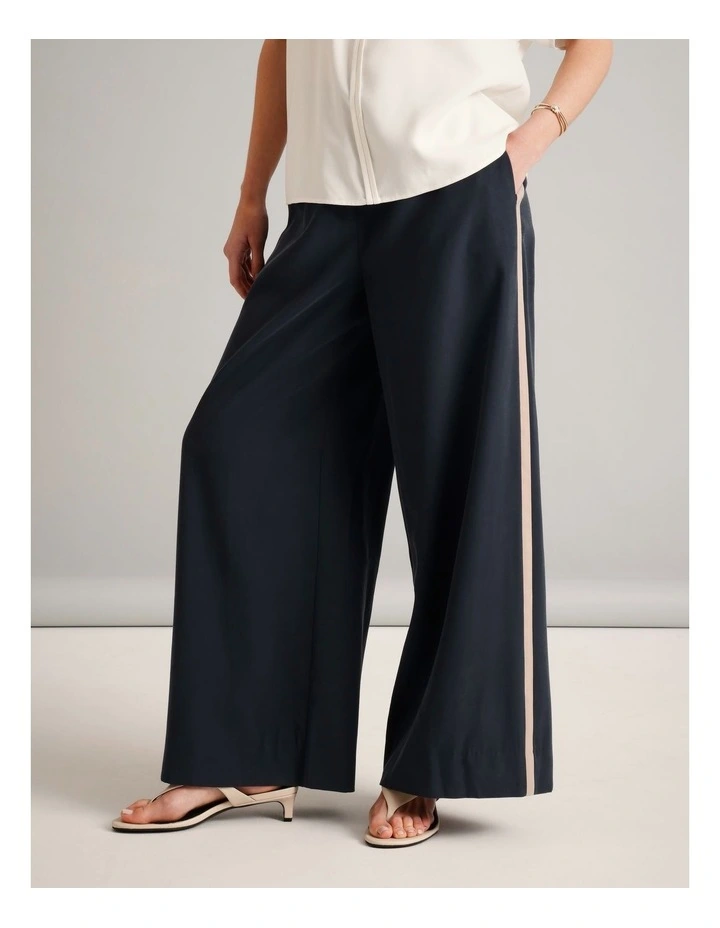 Sandwashed Viscose Blend Contrast Detail Pant in Navy image 1