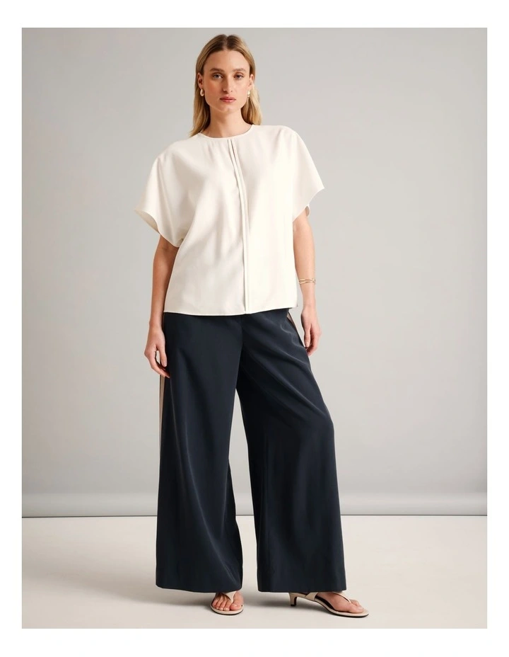 Sandwashed Viscose Blend Contrast Detail Pant in Navy image 2