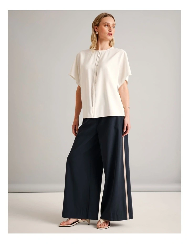 Sandwashed Viscose Blend Contrast Detail Pant in Navy image 5