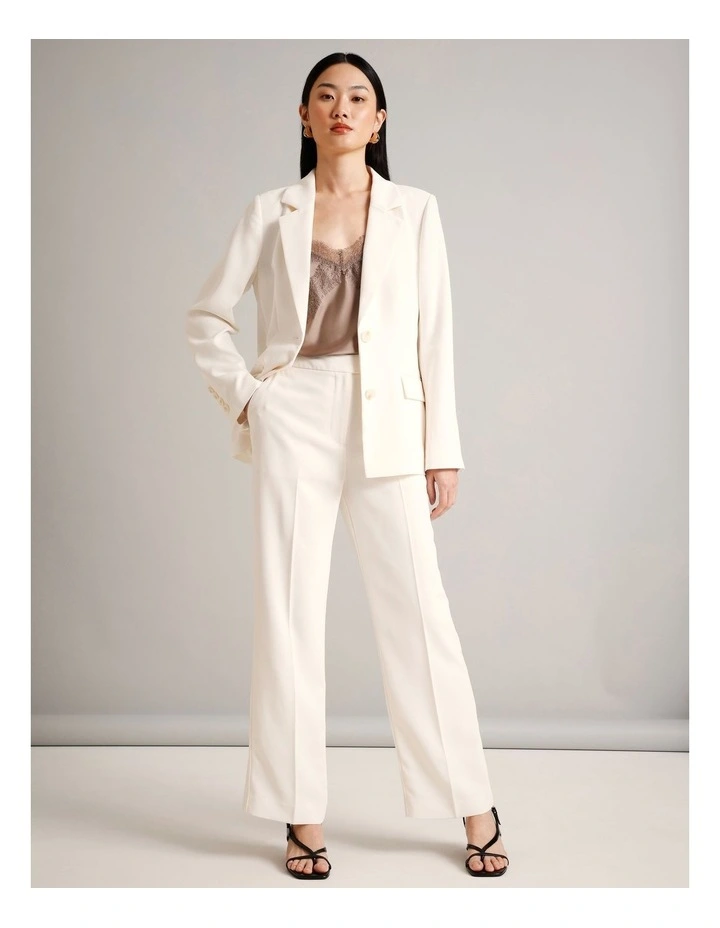 Textured Polyester Straight Leg Pant in Ecru image 3