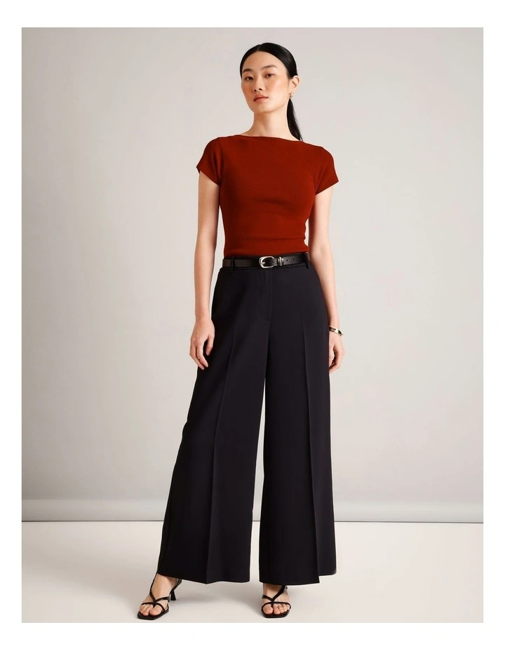 Textured Polyester Wide Leg Pant in Black image 1