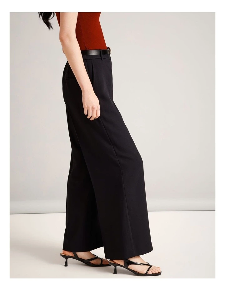 Textured Polyester Wide Leg Pant in Black image 7