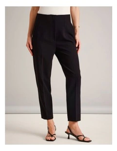 Recycled Polyester Blend Darted Tapered Pant in Black