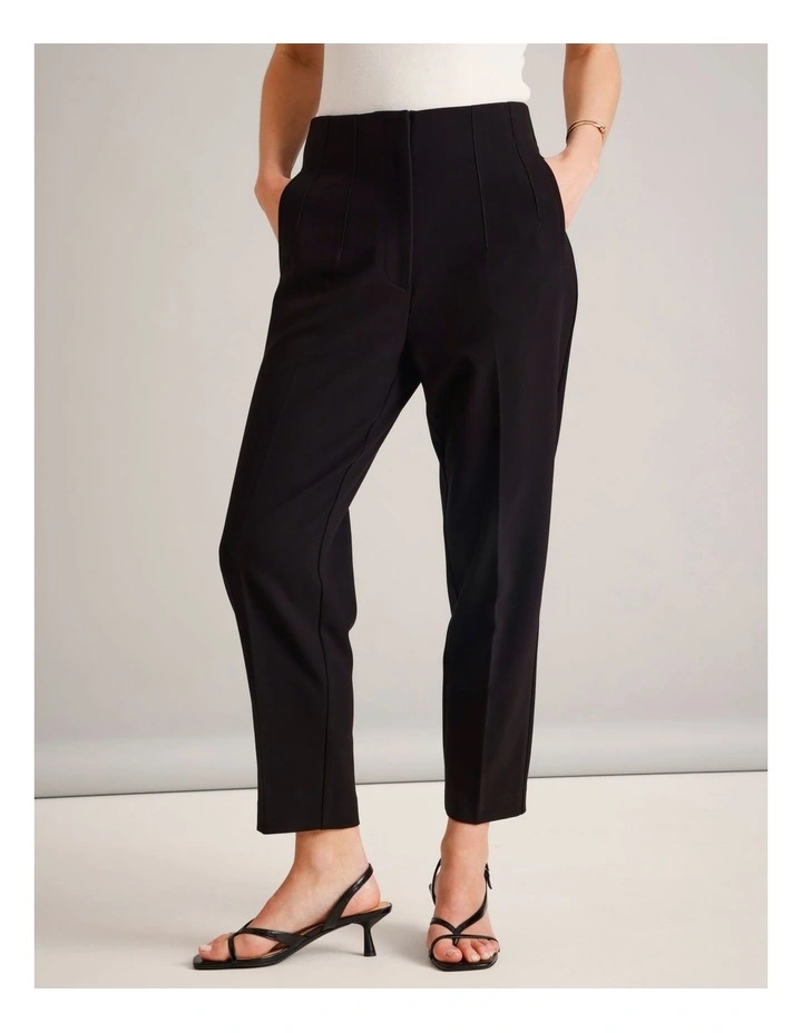 Recycled Polyester Blend Darted Tapered Pant in Black image 4