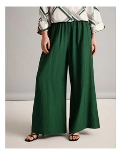 Crinkle Elastic Waist Pant in Dark Green