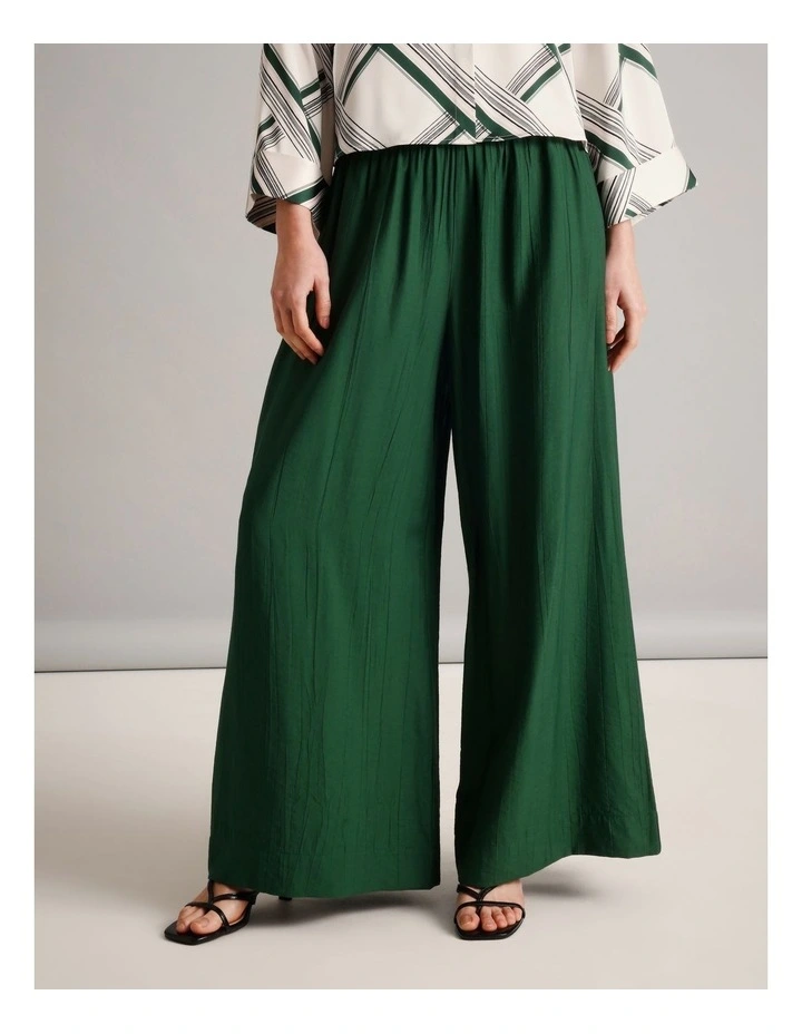 Crinkle Elastic Waist Pant in Dark Green image 1