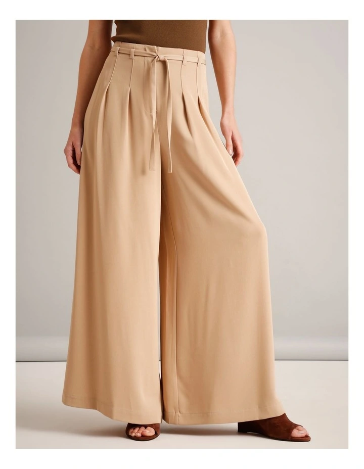 Tie Detail Wide Leg Pant in Camel image 2