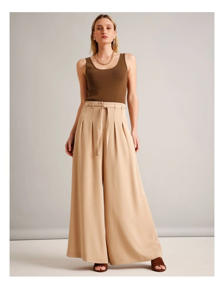 Tie Detail Wide Leg Pant in Camel image 3