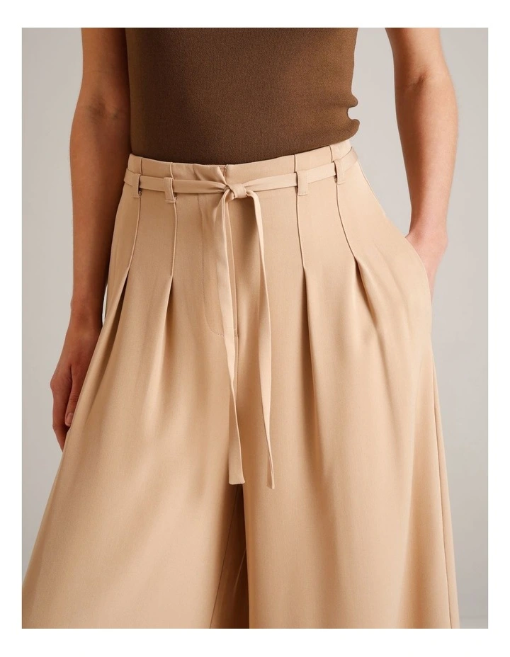 Tie Detail Wide Leg Pant in Camel image 4