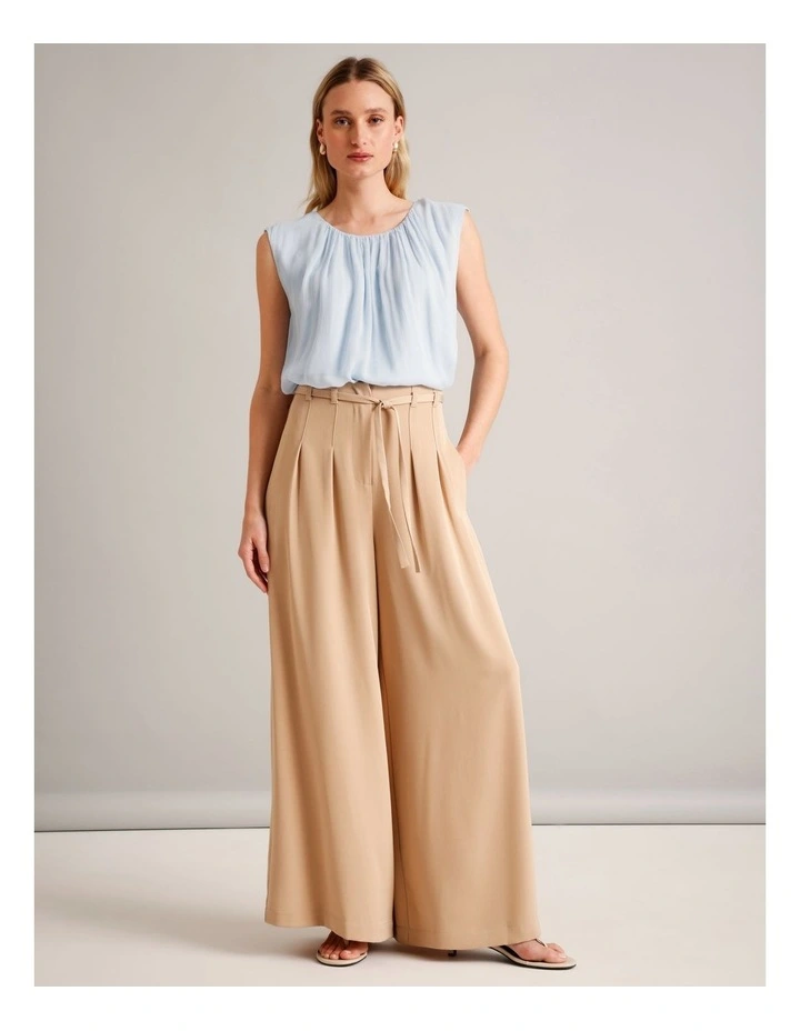 Tie Detail Wide Leg Pant in Camel image 6