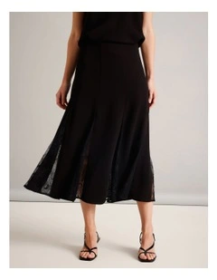 LACE INSERT MAXI SKIRT IN BLACK