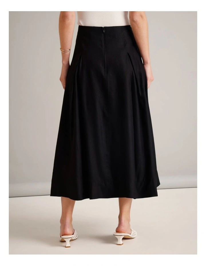 European Linen Blend Pleat Detail Skirt in Black image 6