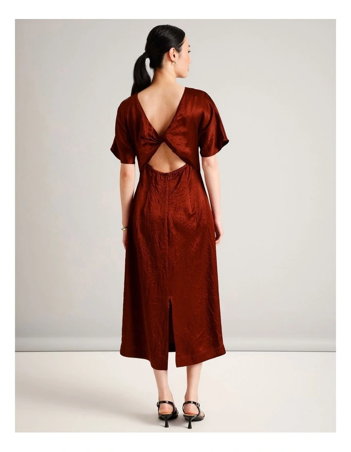 Crushed Acetate Twist Back Dress in Rust image 5