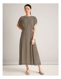 Recycled Poly Striped Batwing Maxi Dress in Assorted