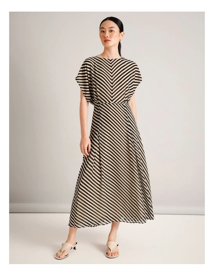 Recycled Poly Striped Batwing Maxi Dress in Assorted image 4
