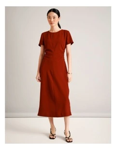 Gathered Side Crepe Dress in Rust