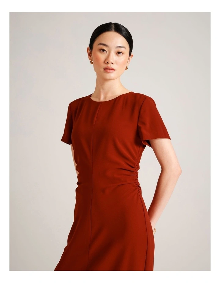 Gathered Side Crepe Dress in Rust image 2