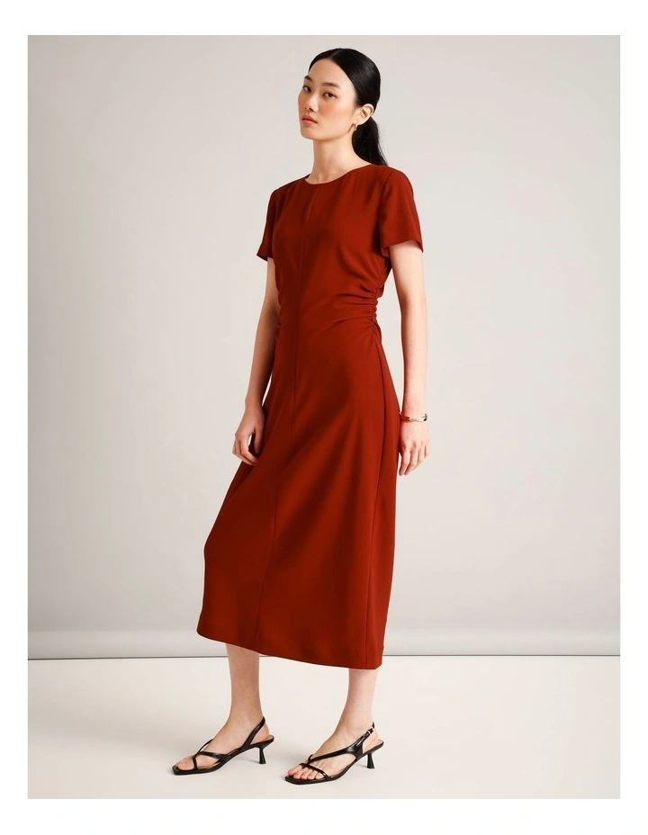 Gathered Side Crepe Dress in Rust image 3