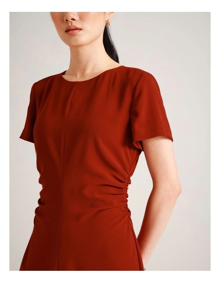 Gathered Side Crepe Dress in Rust image 5