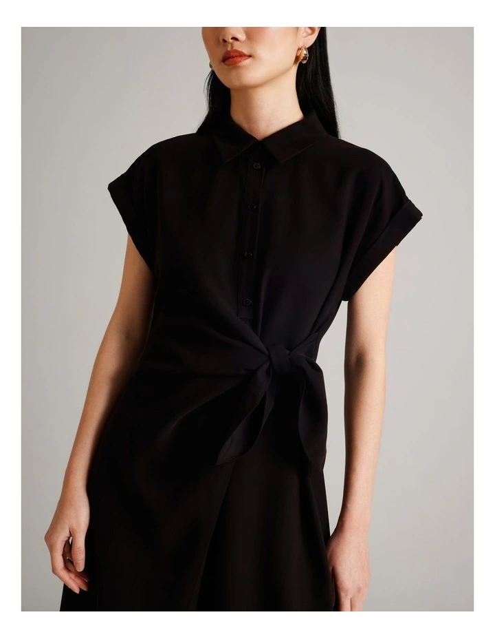 Viscose Blend Extended Sleeve Wrap Front Dress in Black image 5