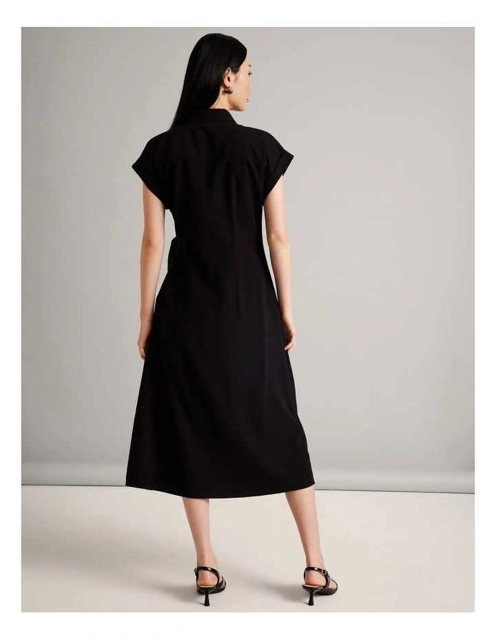 Viscose Blend Extended Sleeve Wrap Front Dress in Black image 6